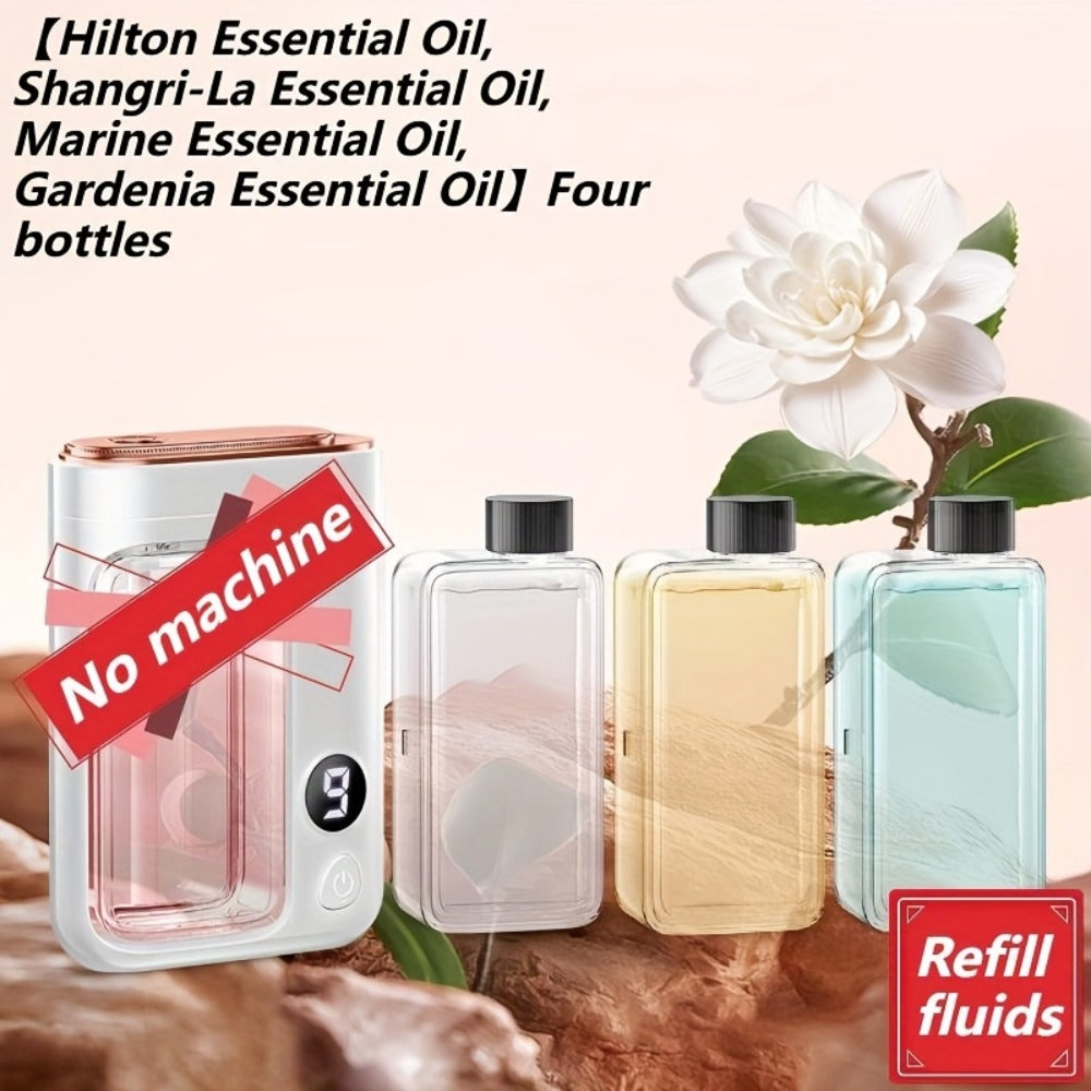 Essential Oil Aromatherapy Diffuser Set ¨C Mini Humidifier with 7 Spray Levels, 1/4/8 Hour Timer, 5.07oz Capacity, Room Decor Scent Diffuser with Hilton, Gardenia, Ocean & Shangri-La Oils
