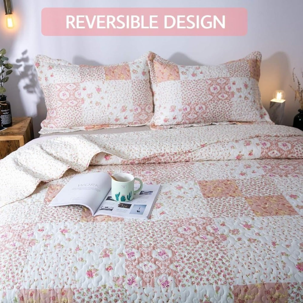 Floral Quilt Set Lightweight Bedspread Coverlet 2 or 3-Piece, All Season Hypoallergenic Breathable Paisley Patchwork Print Quilt for Bedroom Guest Room Dorm RV Cabin, Twin Queen King, Shabby Chic