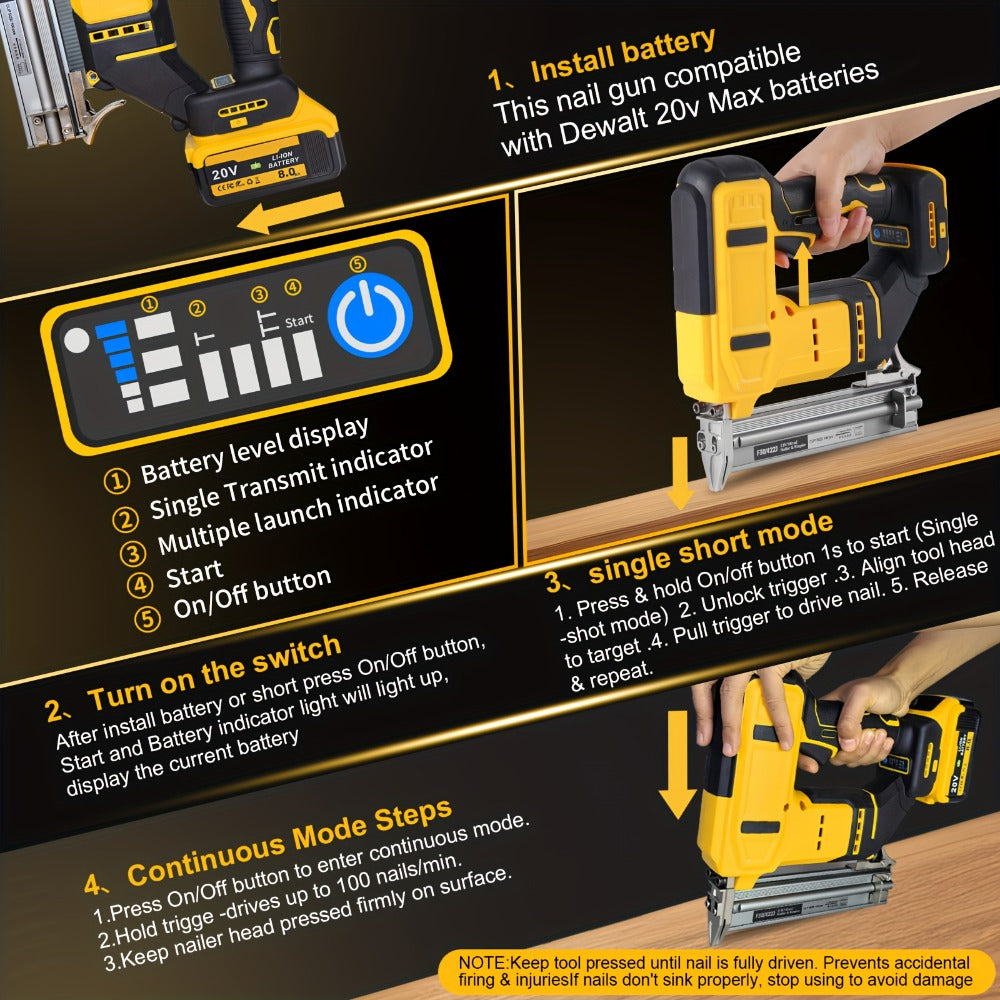 Cordless Brad Nailer and Stapler 2-in-1 Compatible with DEWALT 20V MAX Battery, Brushless Motor, Heavy-Duty Safety Lock, Fires 1-3/16¡± Nails & 7/8¡± Staples for Flooring Trim Woodworking (Tool Only)