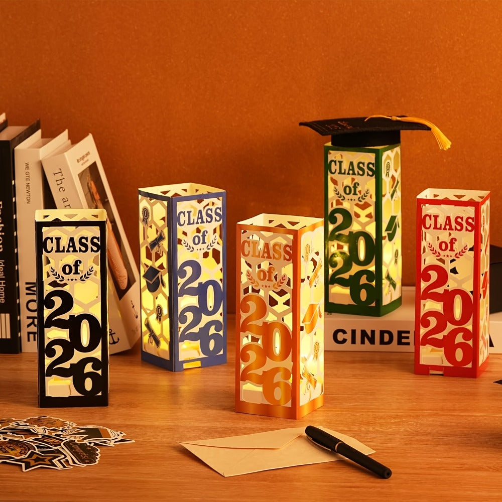 Graduation Centerpiece Set 6pcs Class of 2026 ¨C Decorative Lantern Box Table Decorations for High School & College Graduation Party, Photo Booth Props, Party Kit in Red Blue Green Purple Maroon