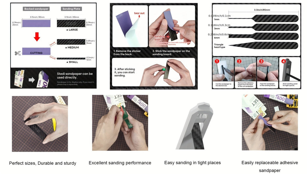 Carbon Fiber Sanding Sticks Set of 7, Hobby Model Sanding Tools with 4 Detail Polishing Boards, 3 Sizes 3¡±x0.6¡± 3¡±x0.4¡± 3¡±x0.2¡± for Scale Models Miniatures Gunpla