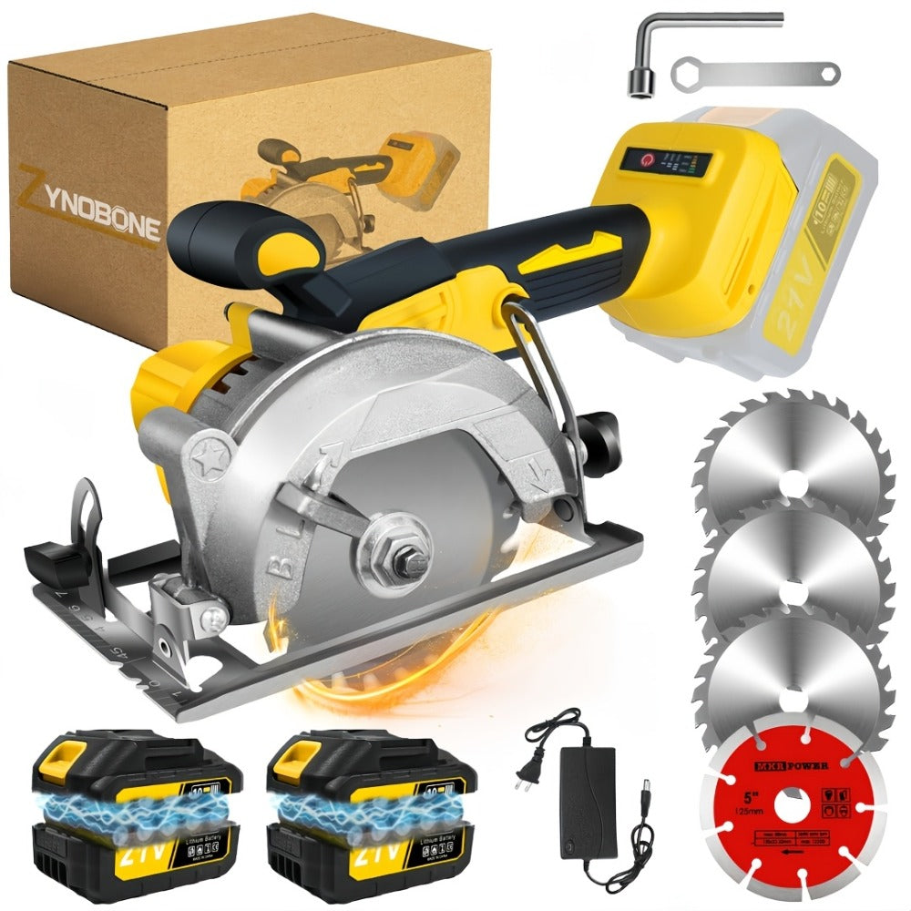 Brushless Circular Saw Kit 5-Inch 6900RPM with 4000mAh Battery Charger 4 Blades 45 Degree Bevel Cordless Wood Cutting Saw for Woodworking Garden DIY Projects