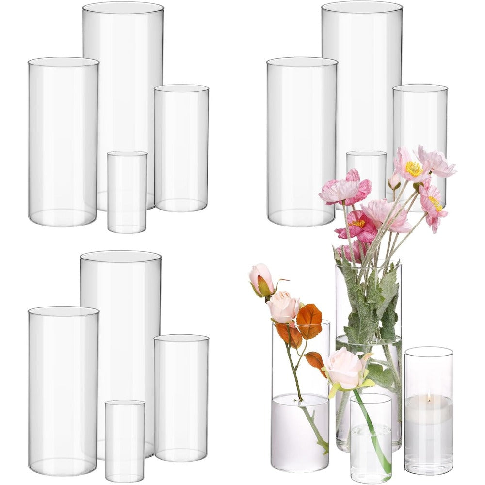 Clear Glass Cylinder Vases Set of 16 ¨C 4 6 8 10 Inch Tall Glass Vases for Centerpieces, Floating Candle Holders, Wedding Table Decor, Party & Home Decoration