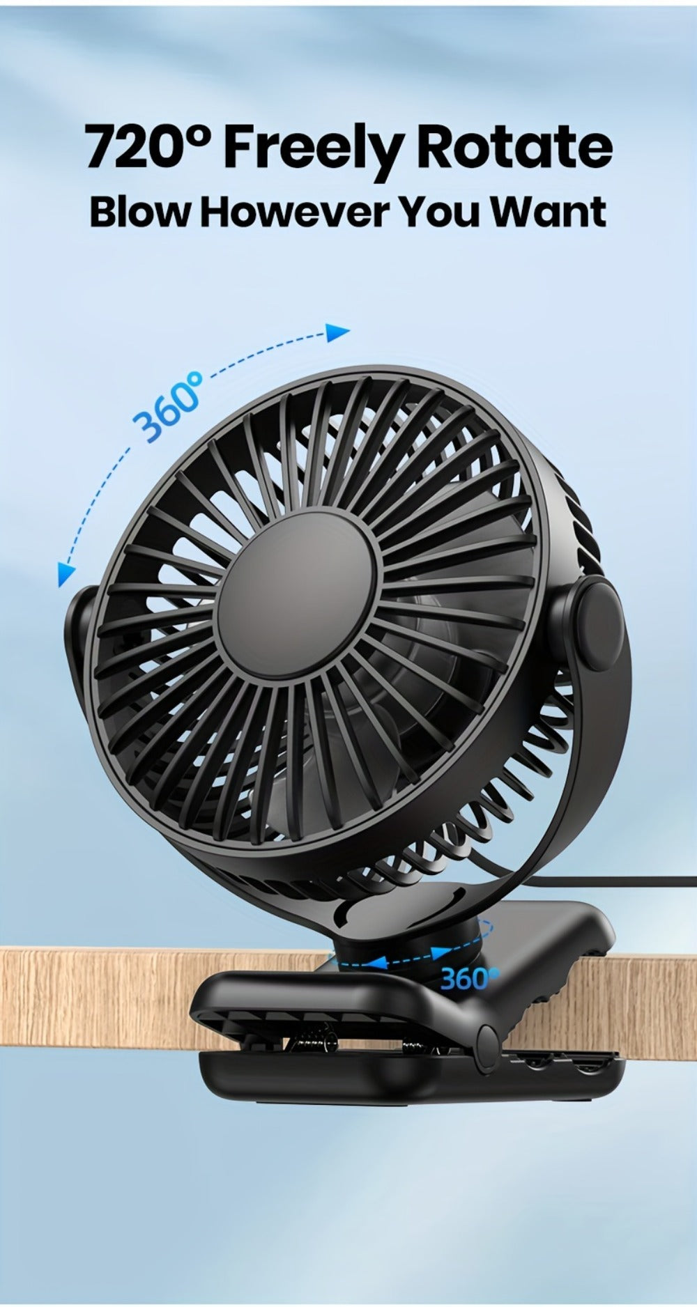 Clip on Fan USB Desk Fan, Brushless Motor Whisper Quiet Portable Mini Fan with Strong Clamp, USB Powered Personal Cooling Fan for Office Bedroom Dorm Stroller, 360¡ã Adjustable, Black Pink