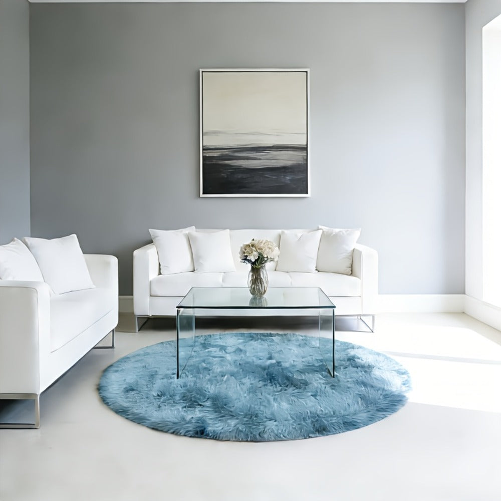 Round Faux Fur Area Rug - Soft Plush Circle Carpet for Living Room Bedroom, Machine Washable, Multiple Colors & Sizes