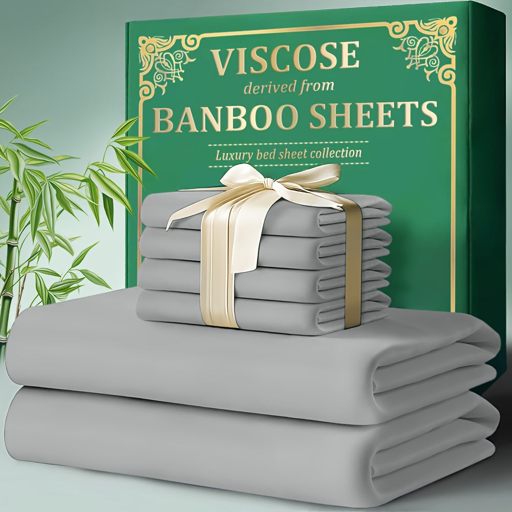 Bamboo Fitted Sheet Set 4-Piece Deep Pocket 18¡±-24¡±, 2200TC Ultra-Soft Cool Breathable Bed Sheets, Anti-Shrink Fade-Resistant, Ideal for Hot Sleepers