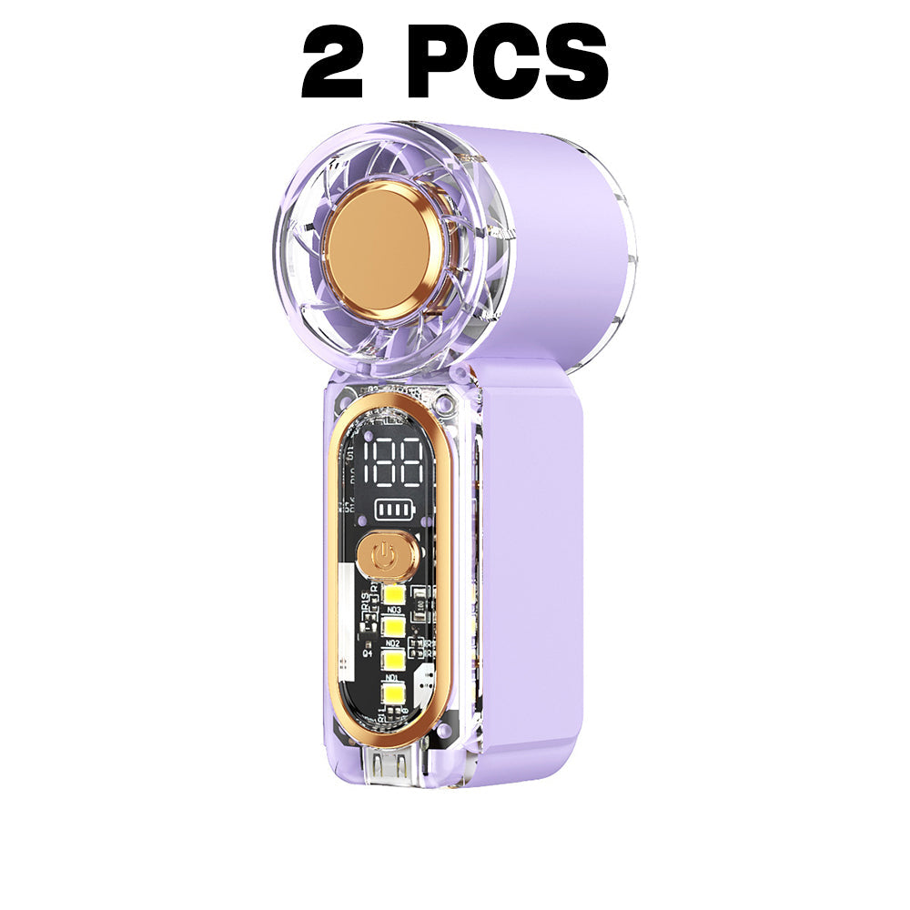 Mini Handheld Pocket Fan 2 Pack 22000RPM Brushless Motor 100 Speed Digital Display Type-C Fast Charge LED SOS Mode Quiet for Outdoor Camping Travel Office Orange Purple Blue