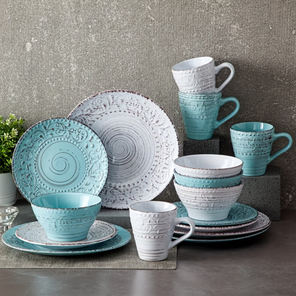 16-Piece Ceramic Dinnerware Set Service for 4 ¨C Stoneware Plates Bowls Mugs Chip Scratch Resistant Dishwasher Microwave Safe Holiday Gift
