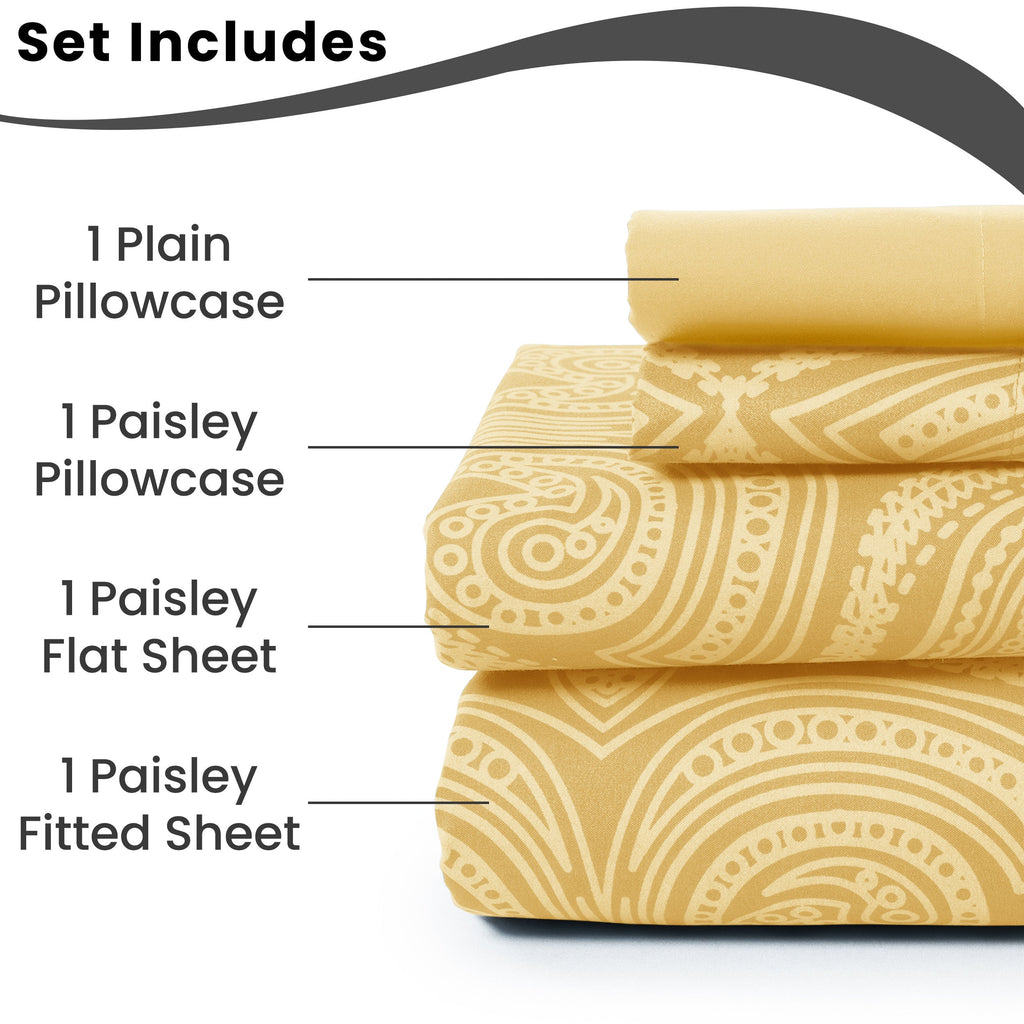 Paisley Bed Sheet Set 6-Piece Soft Brushed Microfiber Deep Pocket Fitted Sheet Wrinkle Free All-Season Comfort