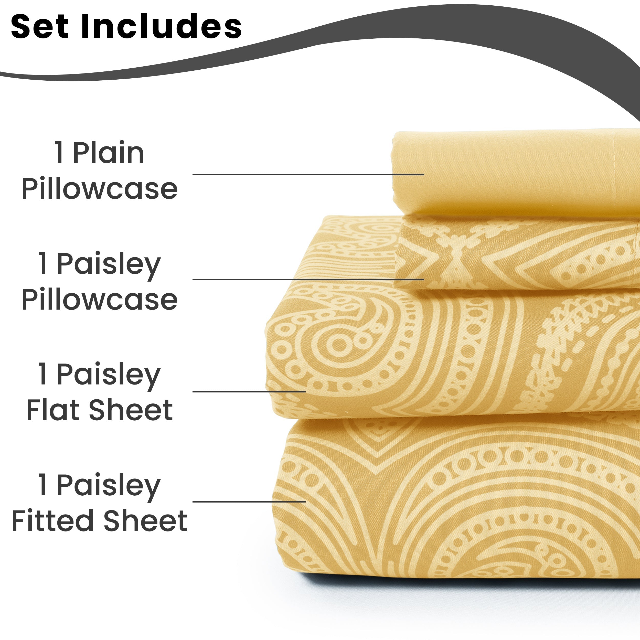Paisley Bed Sheet Set 6-Piece Soft Brushed Microfiber Deep Pocket Fitted Sheet Wrinkle Free All-Season Comfort