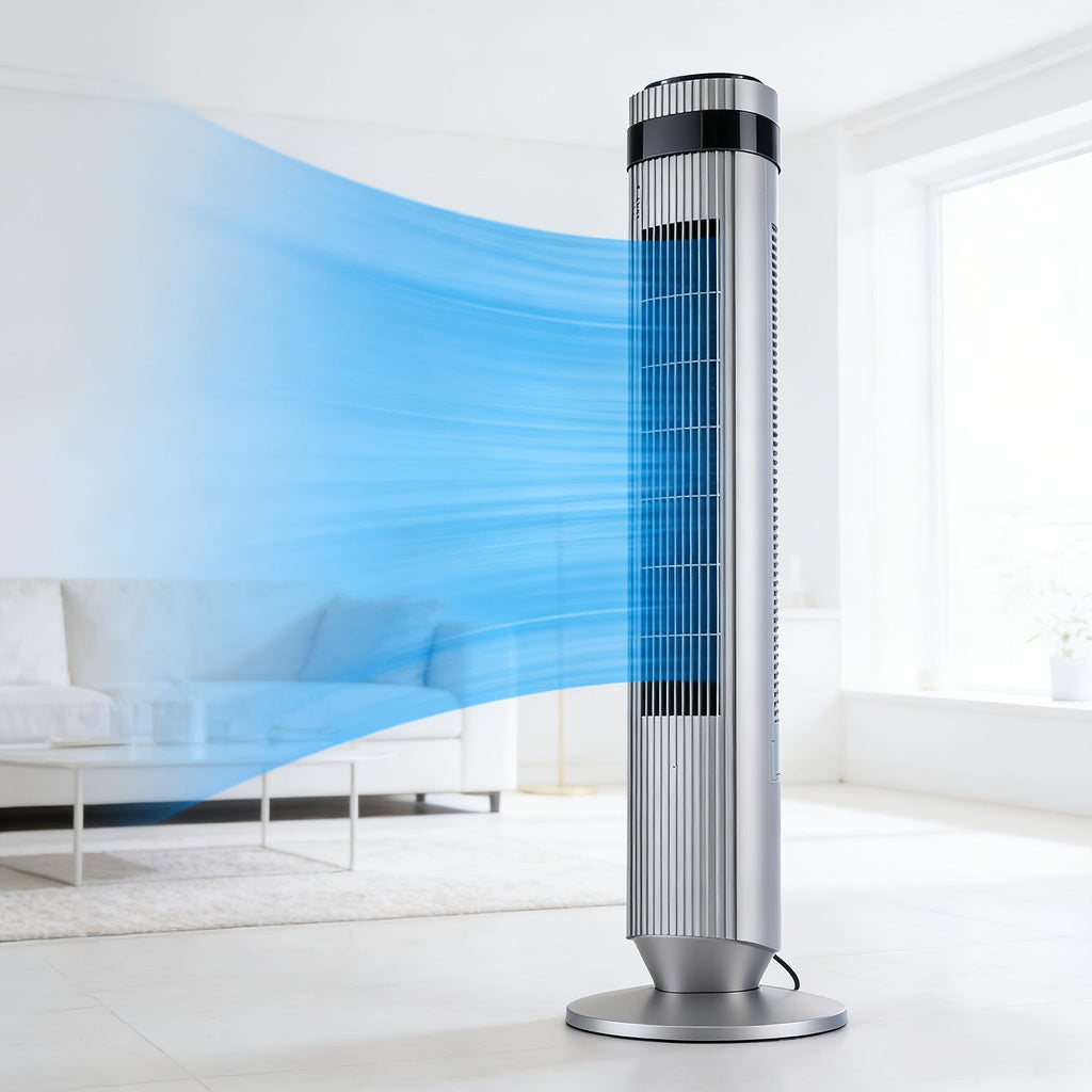 Bladeless Tower Fan with Remote Control, Silent Floor Fan with LED Display 4 Speed Settings & 12-Hour Timer, Quiet Tower Fan for Living Room Bedroom Office, Modern Air Circulator Fan Black White Grey