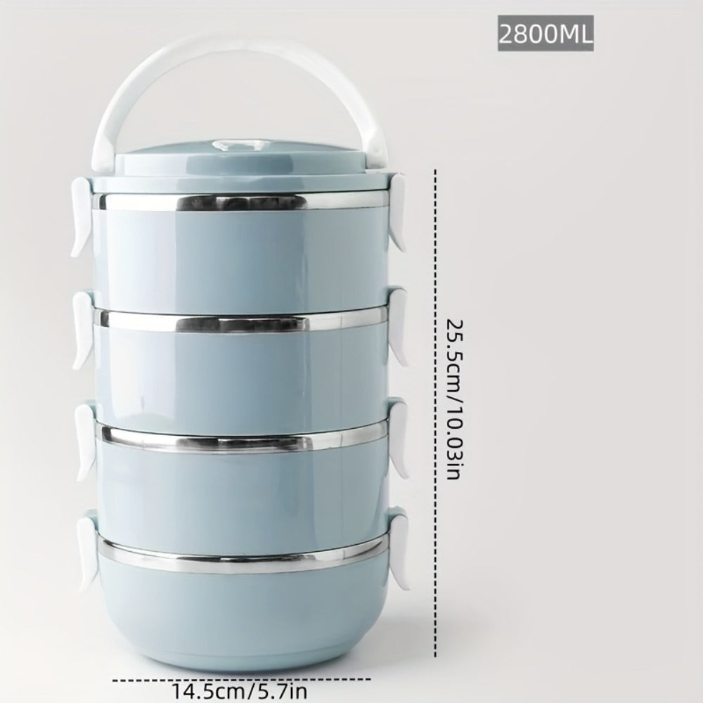 Stainless Steel Lunch Box Insulated Bento Box with Lid - Cylindrical Stackable Food Container for Office School Camping and Picnic, Dishwasher Safe Thermal Lunch Box Available in 2, 3 or 4 Layer for Adults and Kids