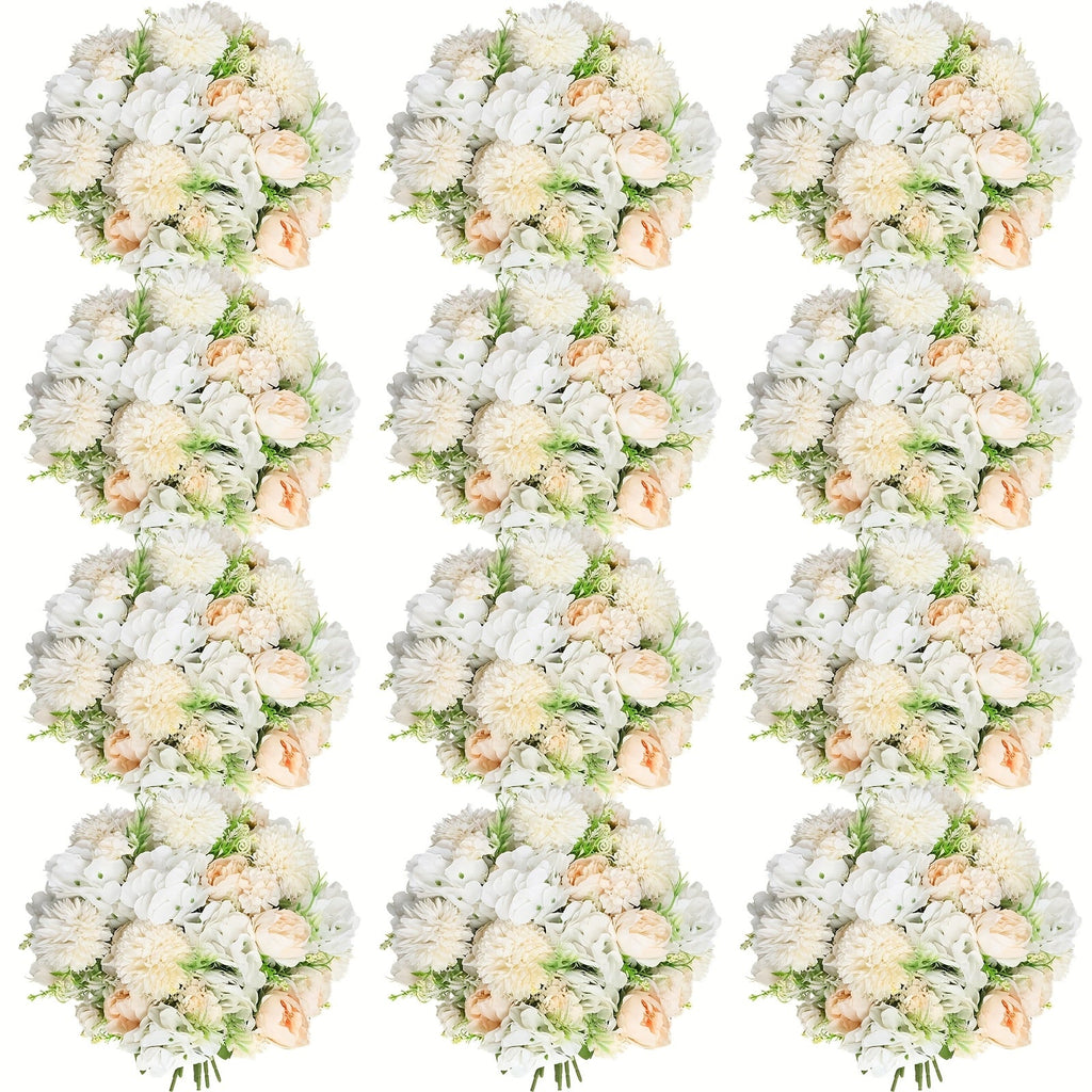 Artificial Peony Flowers 12 Bundles - Faux Peony & Hydrangea Bouquet for Wedding Centerpiece, Table Floral Arrangement, Vase Decor, Home & Holiday Decoration (Blue White, Pink, Purple, White, Green)
