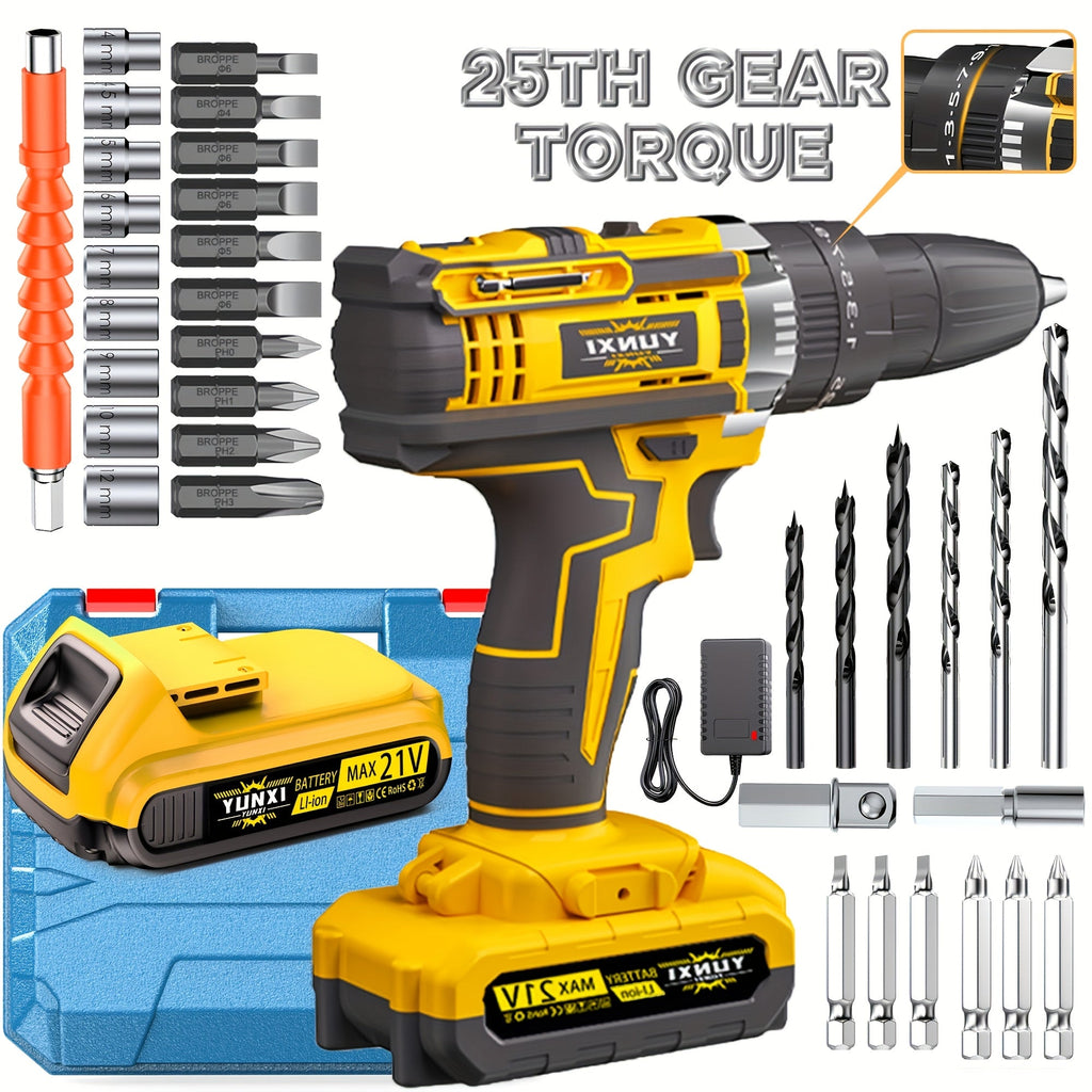 Cordless Impact Drill Set 21V - Wireless Power Drill with Battery & Quick Charger, Multifunctional Tool Kit for Home Repair, DIY Projects & Family Use, Multiple Configurations Available (Gift for Men)