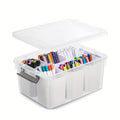 Clear Storage Box with Lid 17Qt 6 Divider Inserts Stackable Desktop Organizer for Craft Jewelry Stationery Tools Office Home