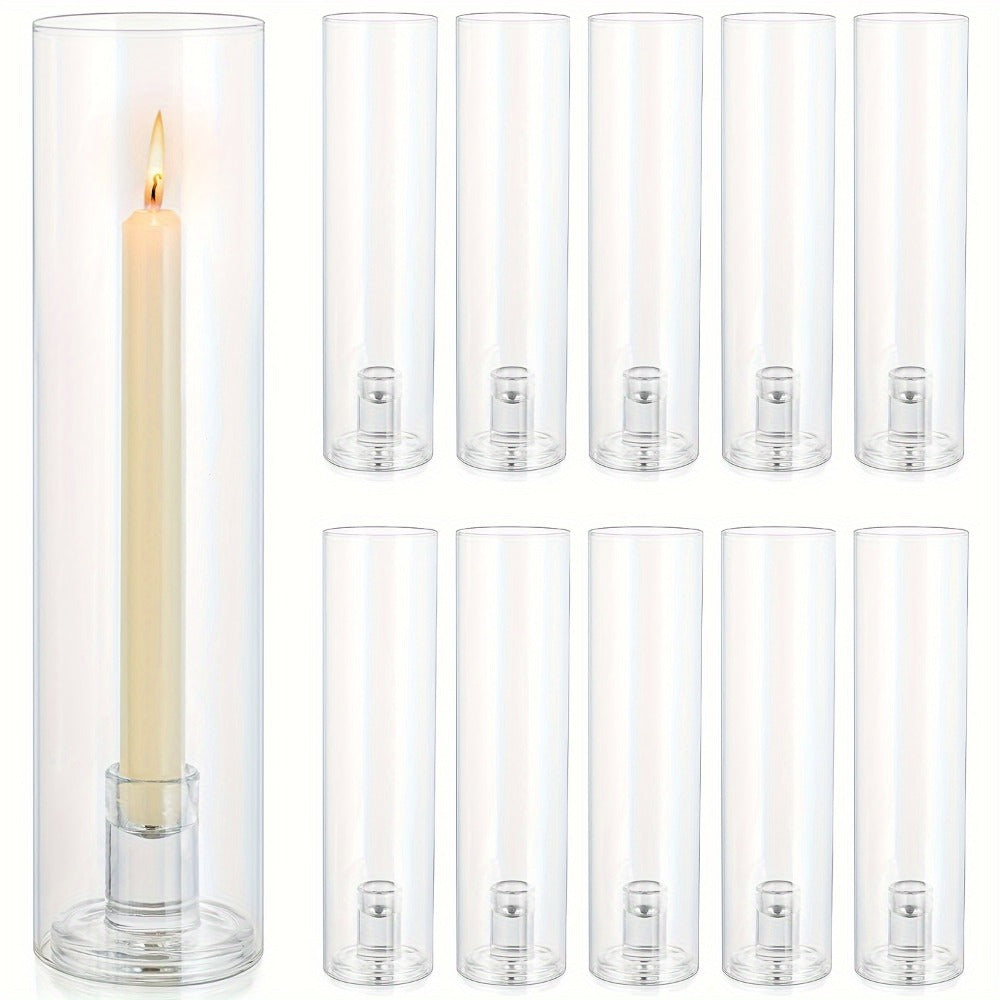 Hurricane Glass Candle Holders for Taper Candles | 11.8 Inch Tall Clear Cylinder Windproof Candlestick Stand for Wedding, Party, Christmas, Halloween & Home Decor - 2pcs / 10pcs Set