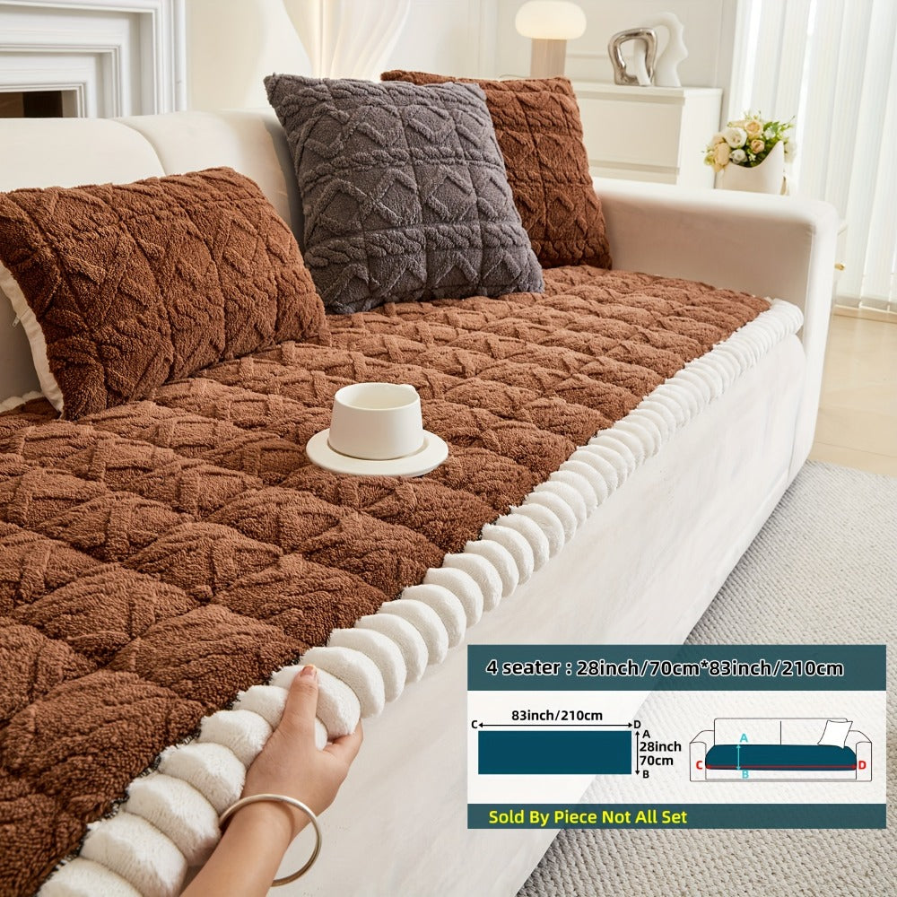 Bohemian Quilted Sofa Cover with Ruffles - 300GSM Shu Velveteen Anti-Slip Pet Friendly Machine Washable Plush Slipcover for Loveseat 3-4 Seater Sectional Sofa, 5 Colors