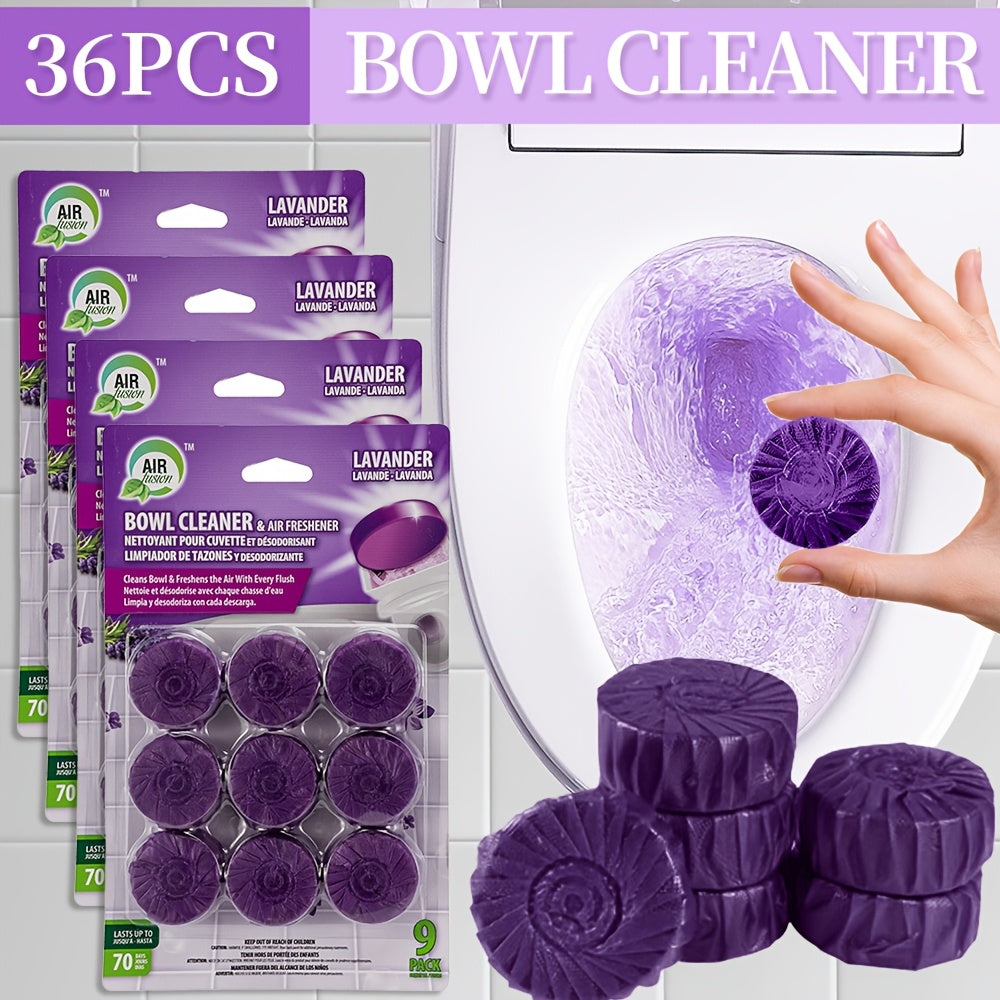 Automatic Toilet Bowl Cleaner Tablets 9/36pcs - Low Odor Fresh Linen Lavender Pine Mix Scents, Powerful Stain Removal Long-Lasting Deodorizer, Safe for Plastic Surfaces, Easy Use for Home & RV Toilet