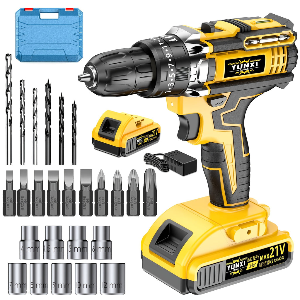 Cordless Impact Drill Set 21V ¨C Electric Power Drill with 2.0Ah Battery, Fast Charger, Screwdriver Bits, Work Light, Variable Speed & Torque Control for Home & Car Repair, Men's Gift