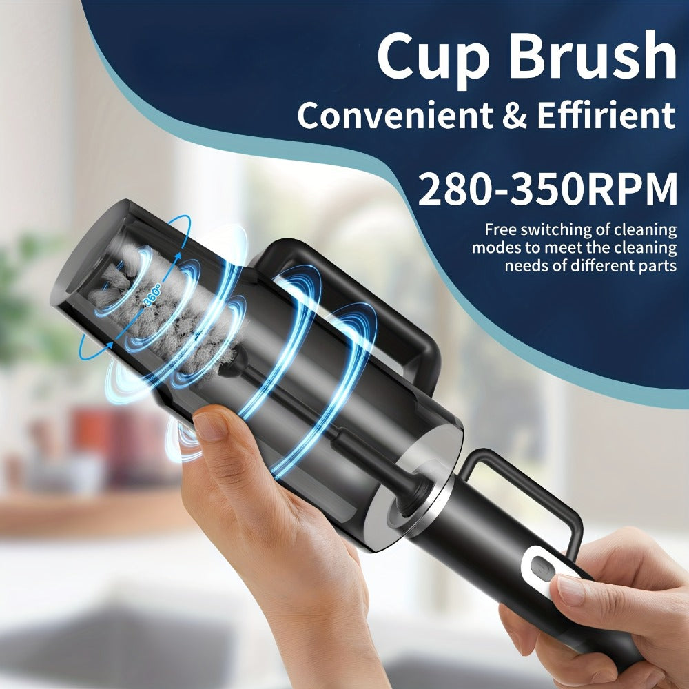 Electric Cup Scrubber Bottle Brush Cleaner ¨C 2-Speed IPX6 Waterproof, Type-C Rechargeable, Deep Cleans 40oz Mugs, Tumblers & Hydration Bottles, Long Straw Brush Included, Wall Mount Storage, Kitchen Cleaning Tool