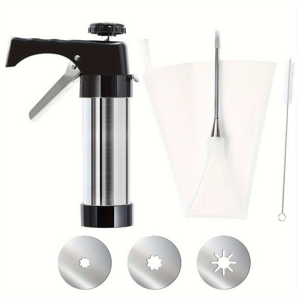 Cookie Press Biscuit Machine 8pcs, Heavy Duty Manual Spanish Cookie Maker with 8 Discs, No Electricity Required, Three-Stable System, Easy to Clean, for Home and Commercial Kitchen Pastry Baking