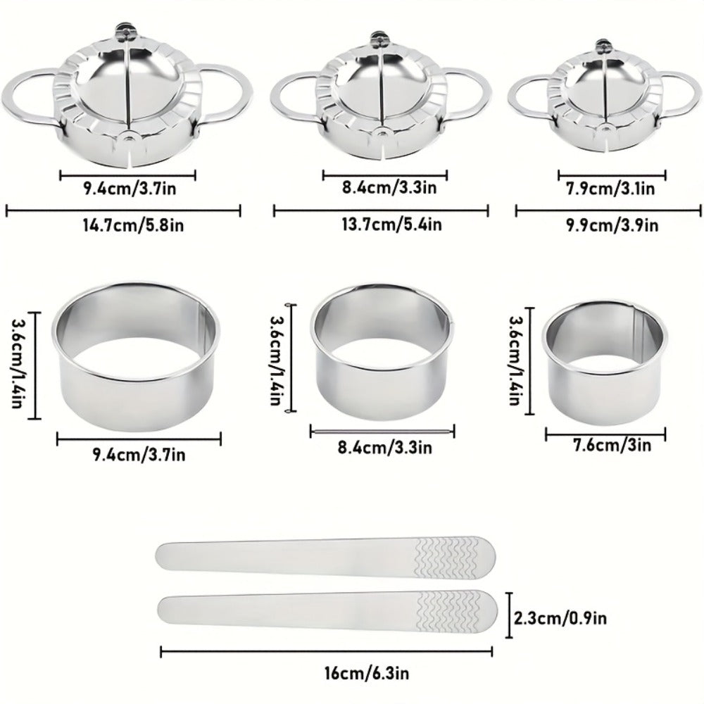 13PCS Dumpling Maker Set - Stainless Steel Ravioli Pierogi Cutter Tools with Wooden Handles