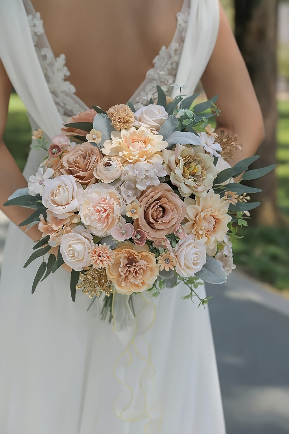 Artificial Flower Combination Box Set with Stems ¨C Champagne Silk Flowers for DIY Wedding Bouquet, Baby Shower, Valentine's Day & Home Decor