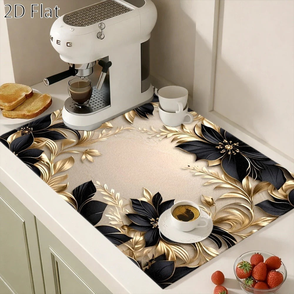 Gas Stove Protector Mat Luxury Black Gold Floral | Heat-Resistant Stain-Proof Cooktop Cover | Reusable for Induction Cooker, Glass Cooktop, Oven & Washer Dryer Top
