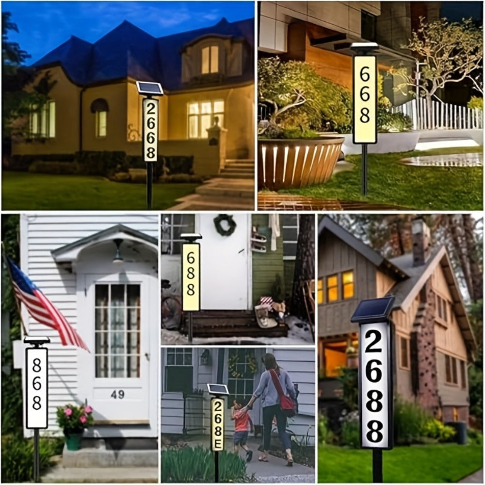 Solar Column Sign Light LED Address Sign Light Outdoor - Automatic Dusk to Dawn Solar Powered Post Light for Home Driveway Gate Lawn Floor Yard, No Wiring Waterproof Commercial Address Identification Light