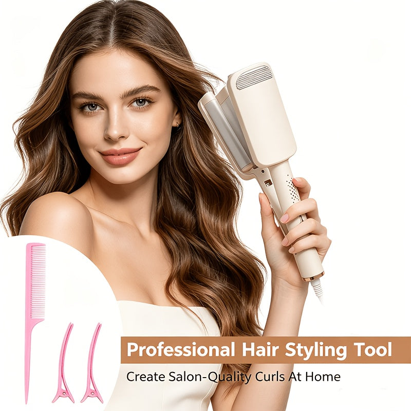 Hair Curling Iron 1.25 Inch - Beach Wave Curling Wand with Dual Voltage, Deep Wave Barrel, Anti-Frizz Ceramic Coating, Easy Home Use, Travel-Ready Styling Tool for All Hair Types