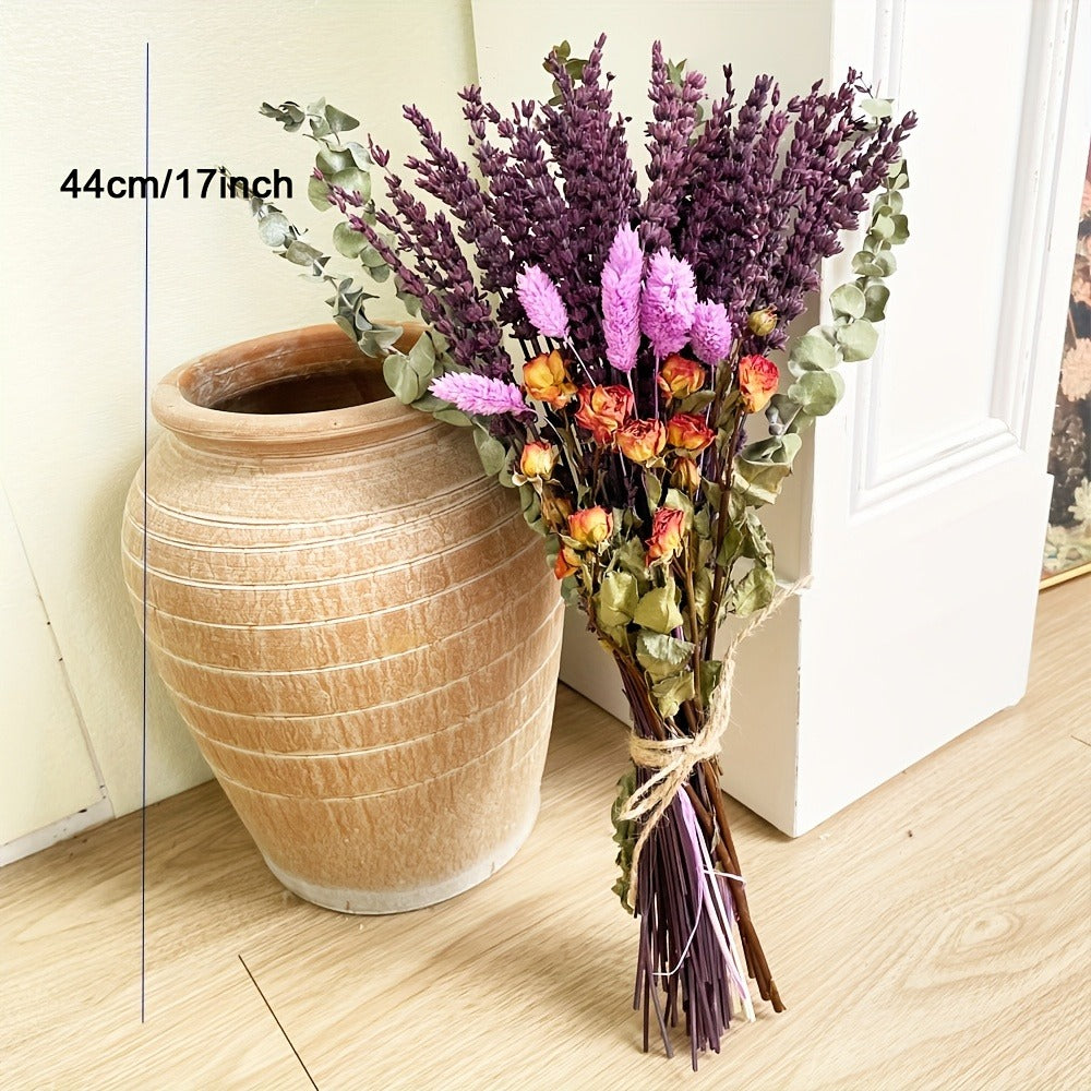 Dried Lavender Bouquet 65 Stems with Eucalyptus Dried Rose Bunny Tails Lilac Pink Purple Flowers for Vase, Fragrant Wedding Decoration Home Decor Spring Gift for Her