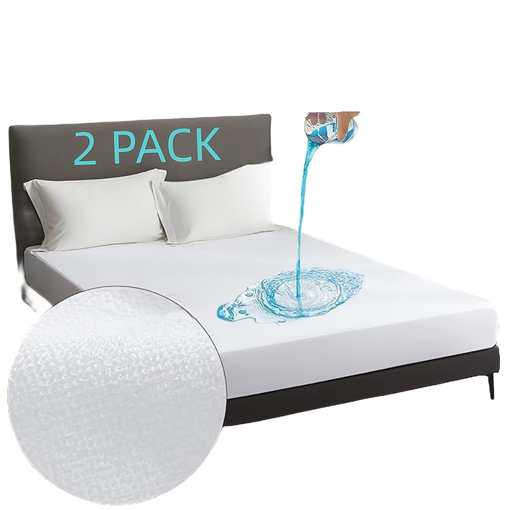 Waterproof Mattress Protector 2 Pack - Soft Microfiber Terry Cover, Noiseless Washable Fitted Sheet 8¡±-14¡± Deep Pocket, Twin Full Queen King