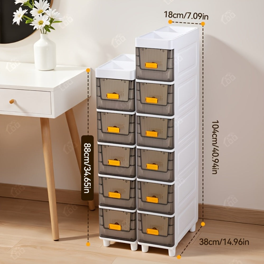 Slim Storage Cabinet with Drawers & Wheels - Waterproof PP Bathroom Kitchen Organizer, 3-5 Layer Tower Unit for Small Spaces