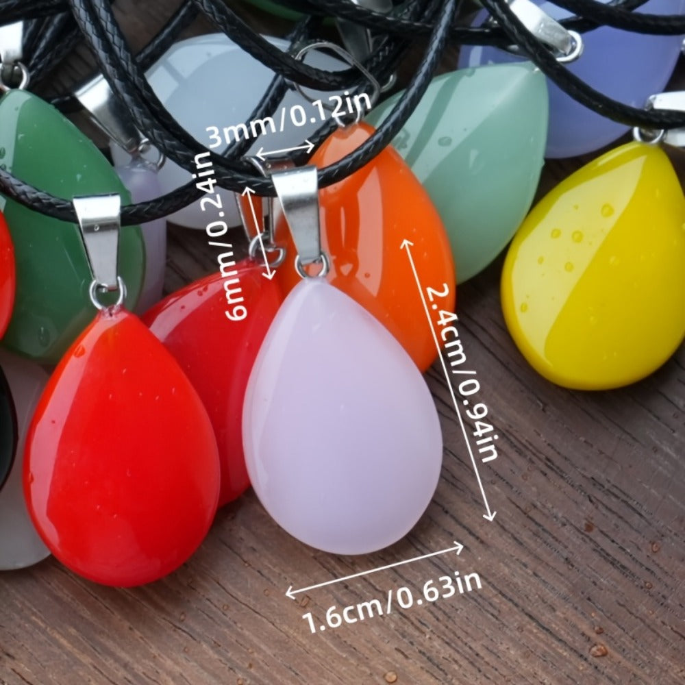 Crystal Pendant Necklace Set 40-Pack ¨C Multicolor Water Droplet Artificial Crystal Pendants with Faux Leather Cord, Fashionable Chic Jewelry for Festival, Party & Everyday Wear, Gift Idea