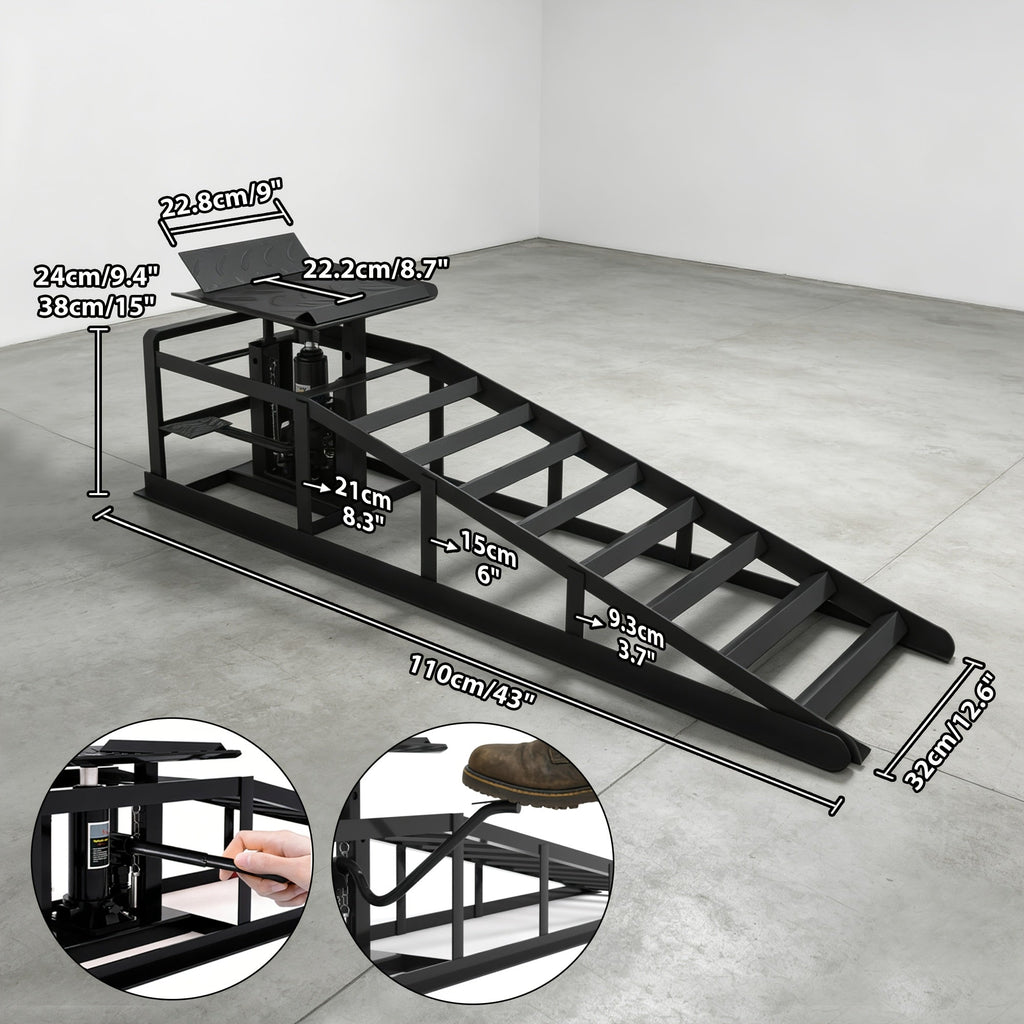 Hydraulic Car Ramps 2-Pack 5T 11050 Lbs High Lift Vehicle Wheel Ramps for Oil Change Tire Service with Supporting Crane Foot Pedal Portable DIY Auto Shop Truck SUV