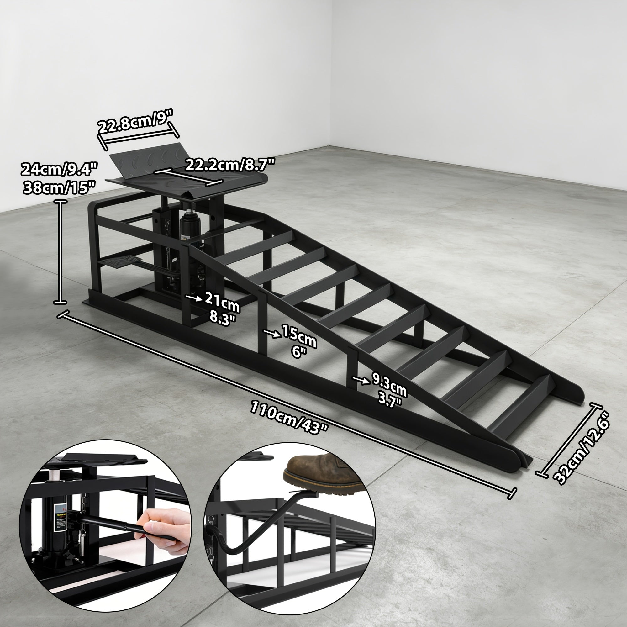 Hydraulic Car Ramps 2-Pack 5T 11050 Lbs High Lift Vehicle Wheel Ramps for Oil Change Tire Service with Supporting Crane Foot Pedal Portable DIY Auto Shop Truck SUV