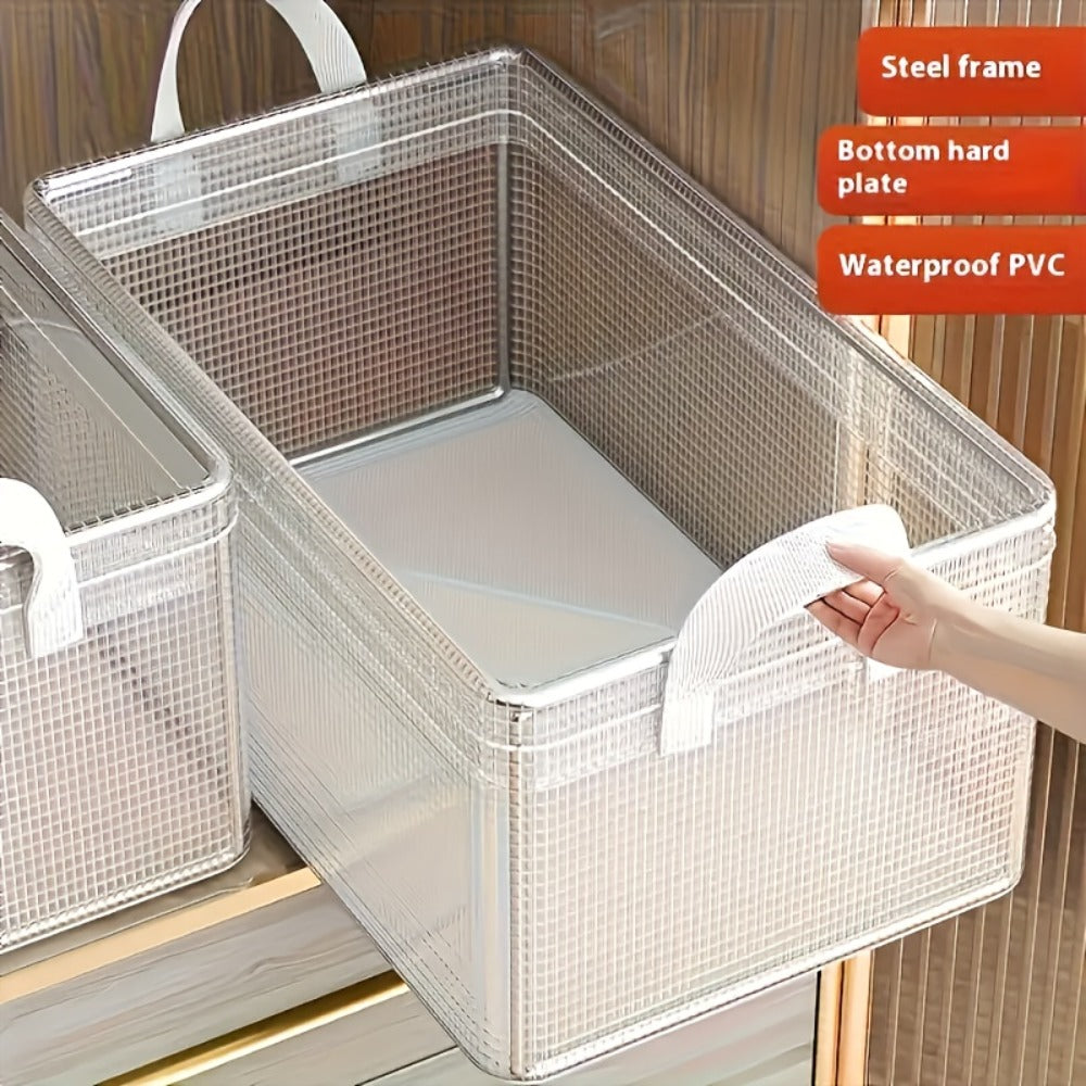 6pcs Foldable Storage Box with Steel Frame ¨C Transparent PVC Stackable Organizer for Clothes, Blankets & Cosmetics | Waterproof Under Bed Storage