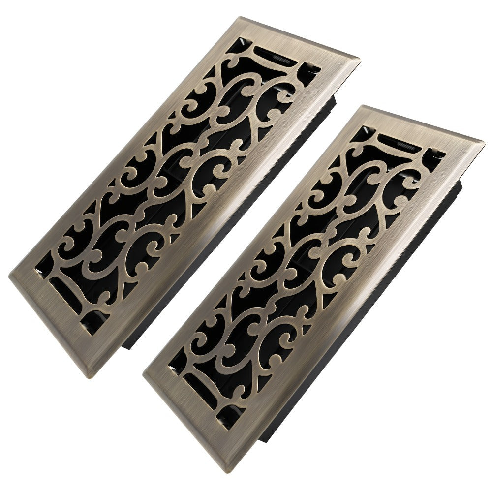 Floor Vent Register Cover 4x10 Inch Heavy Duty Walkable Steel Decorative Air Vent Grille Adjustable Airflow for Home HVAC 2-Pack Savannah Boston Design Multi Finish