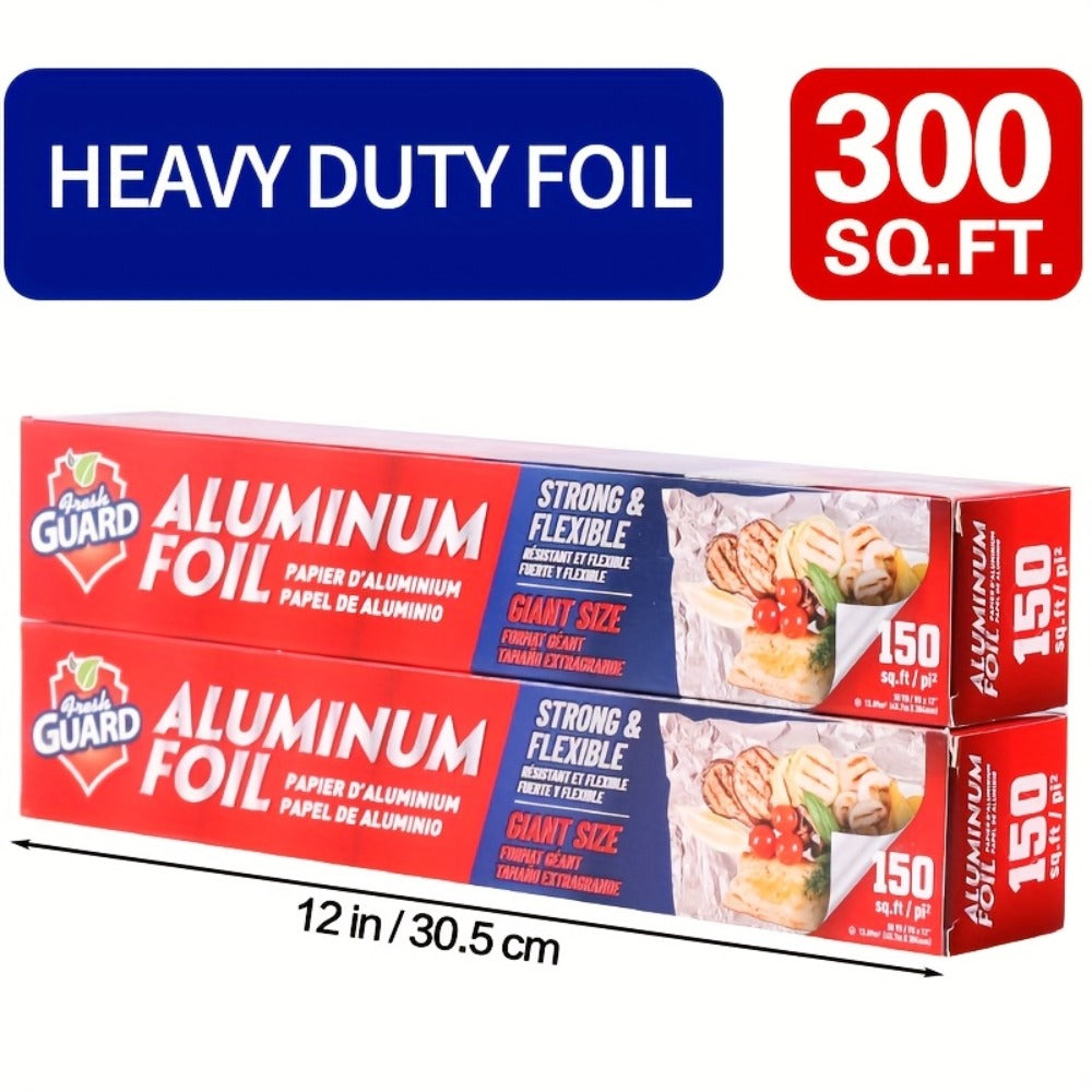 Heavy Duty Aluminum Foil Roll 12 Inch Wide Restaurant Grade ¨C Food Safe Disposable Wrapping for Burritos, Hot Dogs & Sandwiches | Pack of 2 (300 Sq Ft) or Pack of 3 (225 Sq Ft) for Food Service & Catering