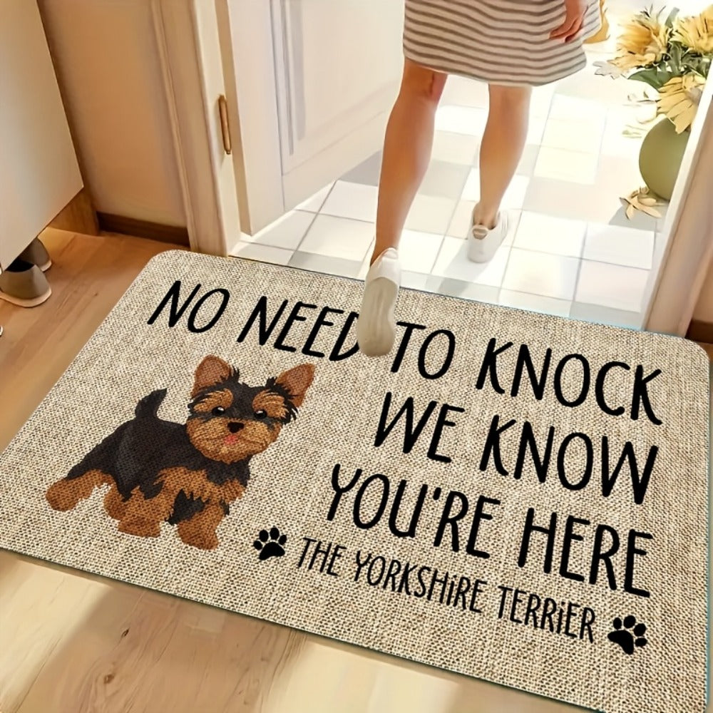 Yorkshire Terrier Floor Mat Non-Slip Polyester Rug | Linen Texture Entryway Kitchen Doormat, Unique Dog Lover Gift
