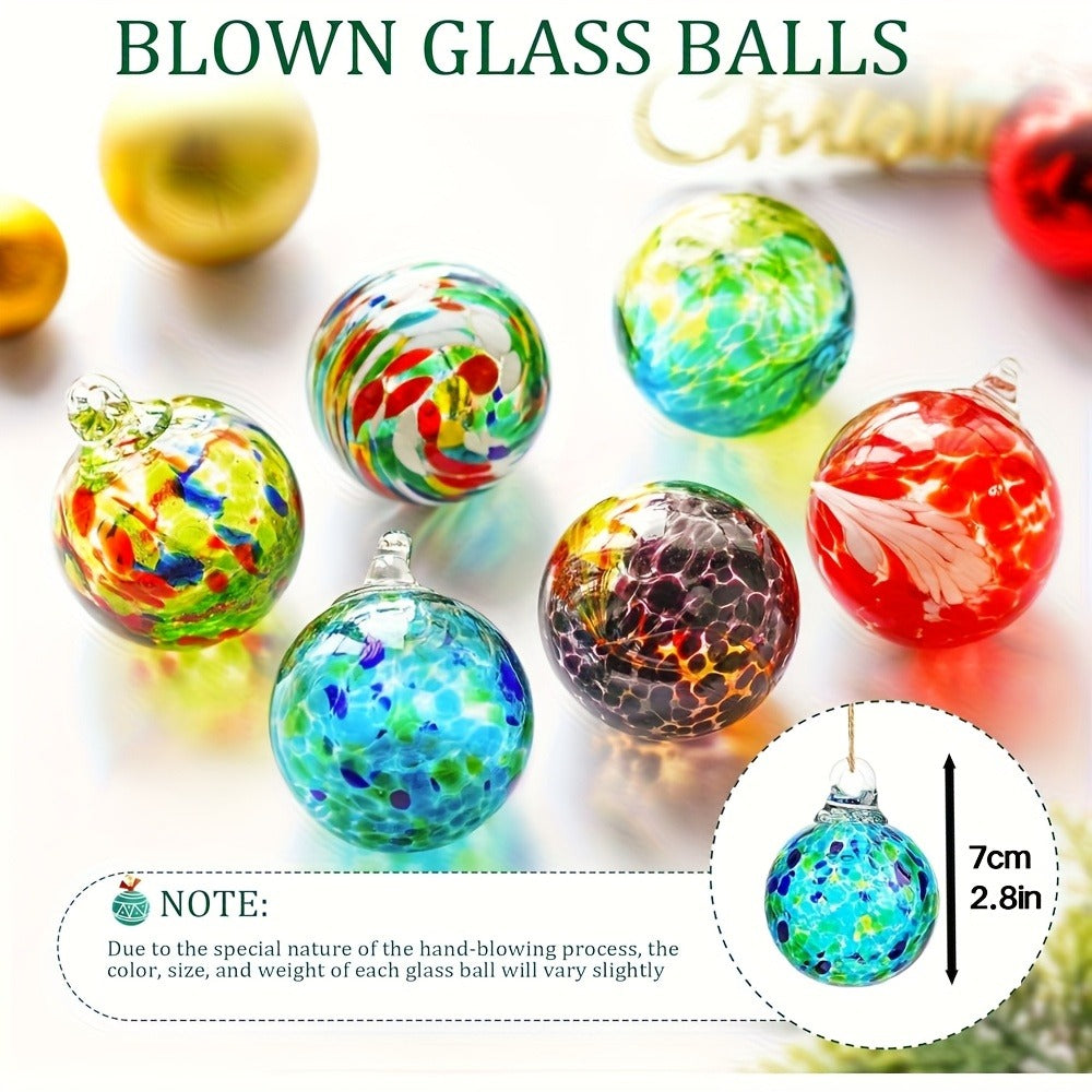 Hand Blown Glass Christmas Ornaments Set of 6 - Multicolor Hanging Ball Decorations for Christmas Tree Home Window Garden Patio - Witch Gazing Balls Gift for Mom Wife Women Friends
