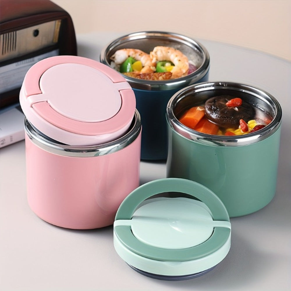 Stainless Steel Lunch Box 630ml Leakproof Stackable Thermal Bento Box with Handle 304 Steel Heat Cold Insulation Container for School Office Camping in Green Pink Blue