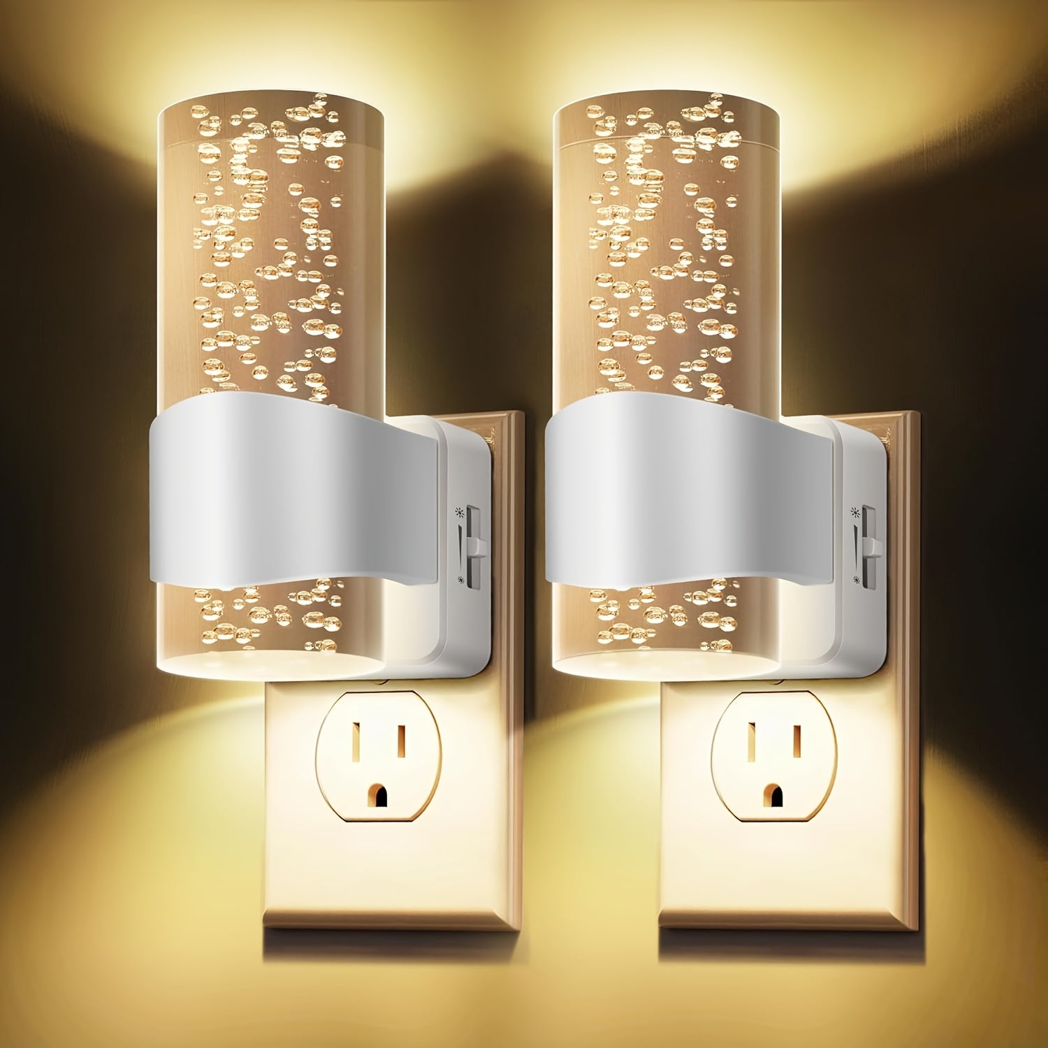 LED Night Light Plug In Wall 2 Pack ¨C 3000K Warm White Dimmable Night Lights with Auto Light Sensor for Hallway Bedroom Bathroom Stairway ¨C Modern Wall Plug Night Light