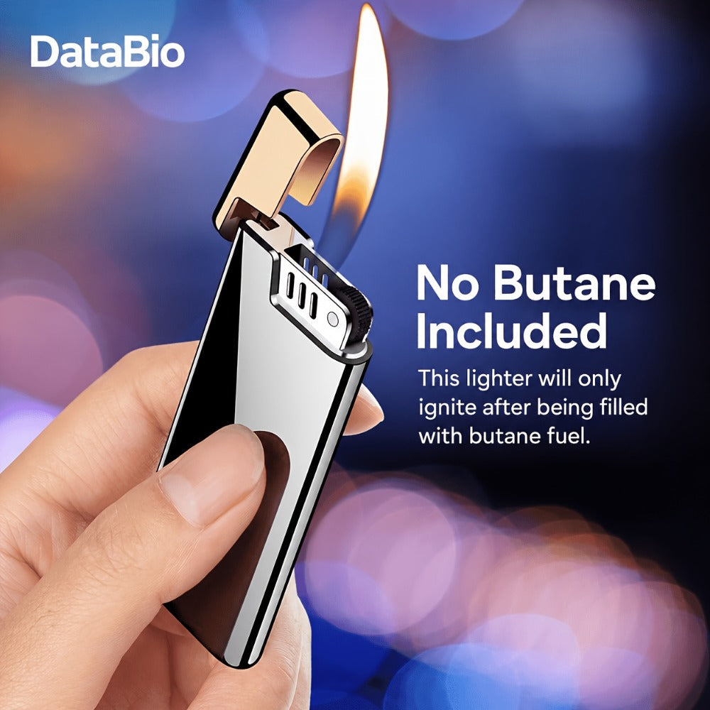 Ultra-Thin Refillable Butane Lighter - Slim Pocket Lighter with Wheel Ignition, Adjustable Open Flame, Windproof Gas Lighter for Kitchen, Candles & Outdoor Use, Unisex Design (Butane Not Included)