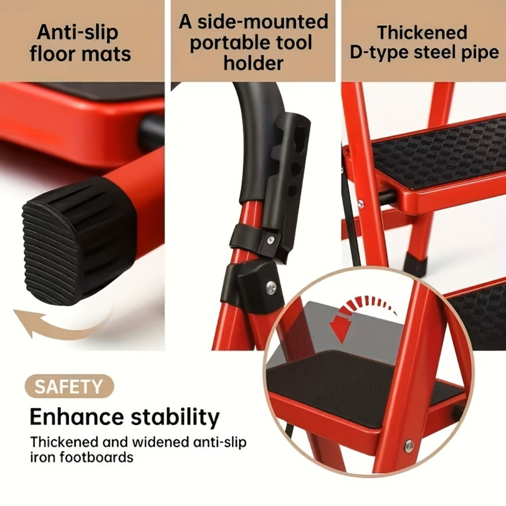 Folding Step Stool 5 Step 500 LBS Anti-Slip ¨C No Assembly, One-Hand Fold, Soft Grip Handle, Wide Pedals, Auto Safety Lock, Portable Lightweight Ladder for Home, Kitchen, Bedroom & Industrial Use