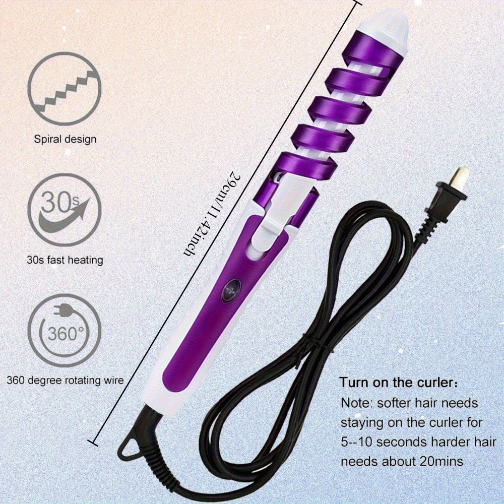 Automatic Spiral Curling Iron 360¡ã Electric Hair Curler - Auto Rotating Curl Wand, Lightweight & Portable, Easy to Use, Includes 2 Clips & 1 Comb, Gift for Women, Pink, Purple, Blue