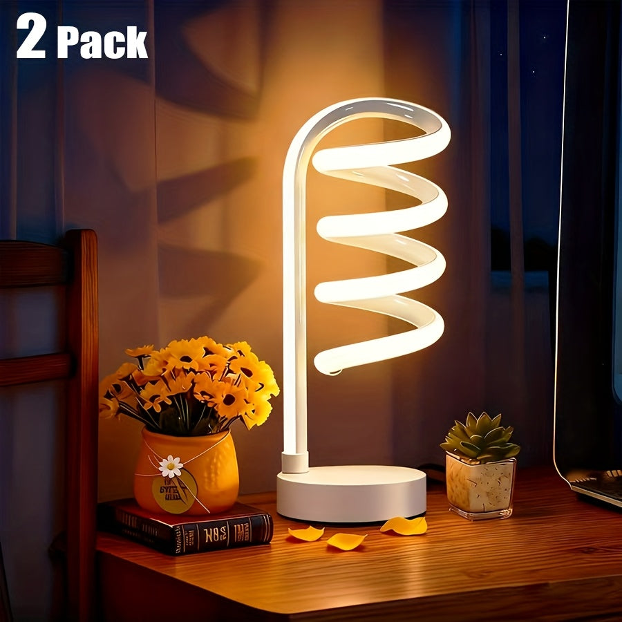 LED Table Lamp with Touch Control ¨C Spiral Vintage Desk Light, 3 Color Modes, Adjustable Arm, USB-C Powered, Minimalist Bedside Lamp for Bedroom, Living Room, Office & Study