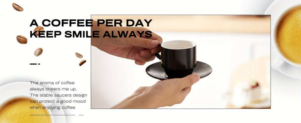 Espresso Cups Set of 6 with Saucers, Spoons & Metal Stand, 4oz Stackable Ceramic Cappuccino Mugs for Double Espresso, Lungo & Afternoon Tea ¨C Matte Black & Matte White