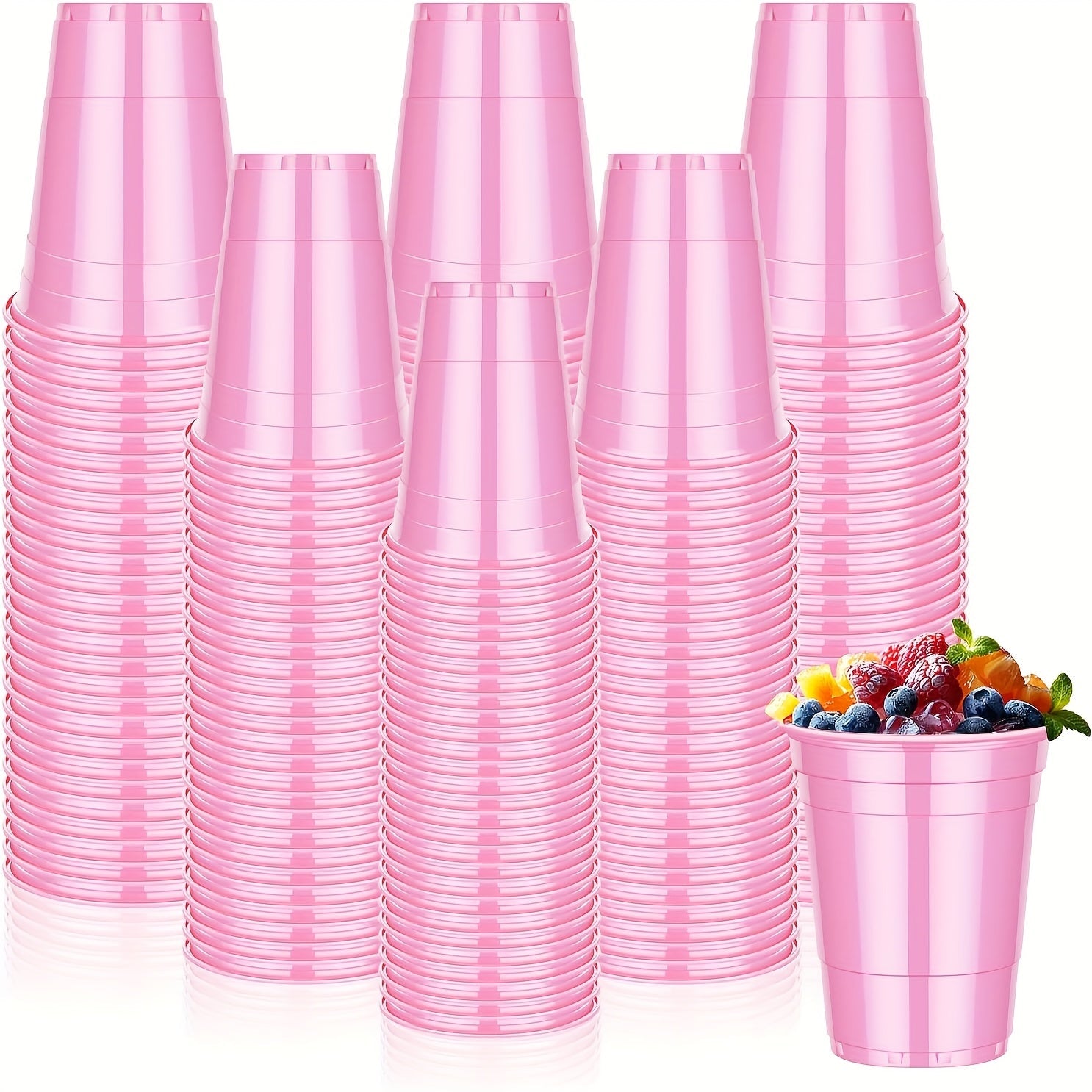 160-Pack 16oz Disposable Plastic Party Cups with Fill Lines Bulk Party Supplies for Christmas Halloween Graduation BBQ Picnic Neon Party Stackable Beverage Cups Black Red Pink Gold