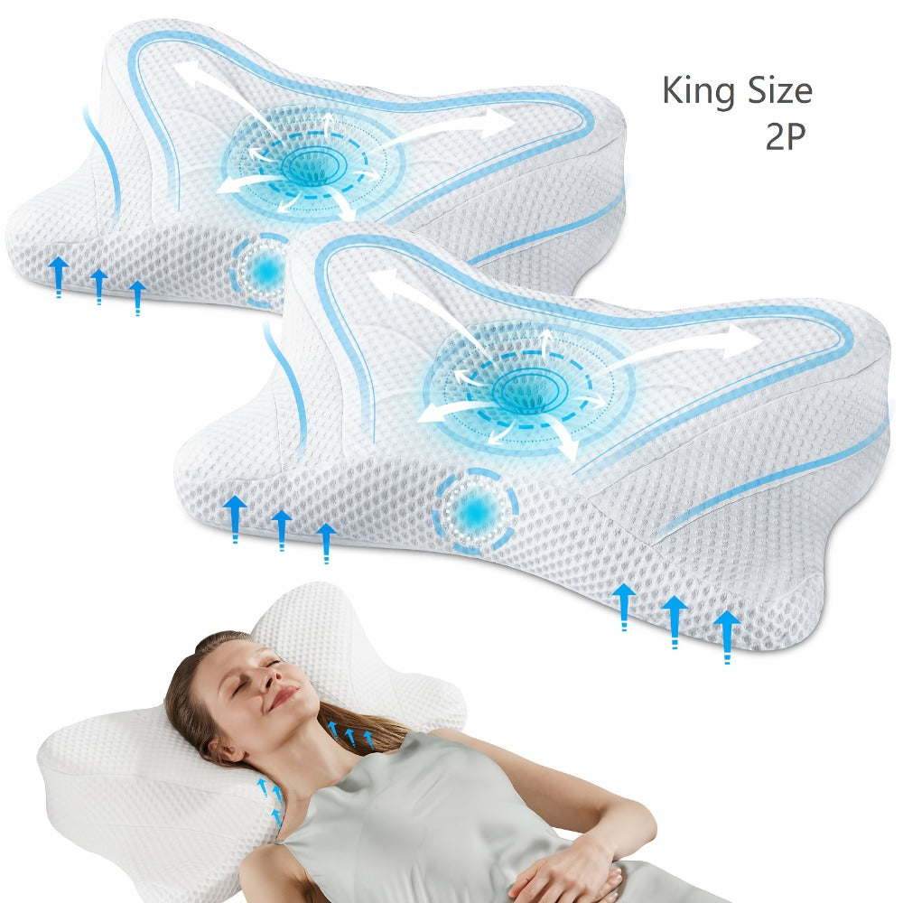Memory Foam Cervical Pillow Ergonomic Contour Neck Support Orthopedic Bed Pillow for Side Back Stomach Sleepers with Cooling Pillowcase Queen King